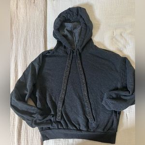 Express dark gray hoodie with rhinestone detail on strings